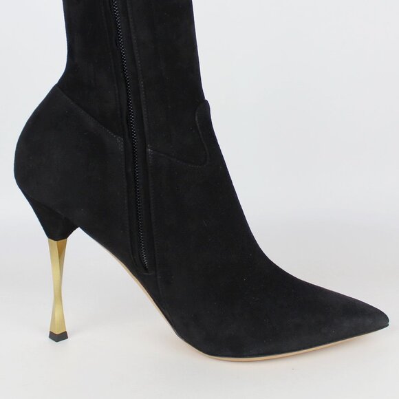 NEW Valentino Garavani Stretch Suede Sock Stiletto Boot Gold Heel | Runway Sleek - Picture 11 of 16